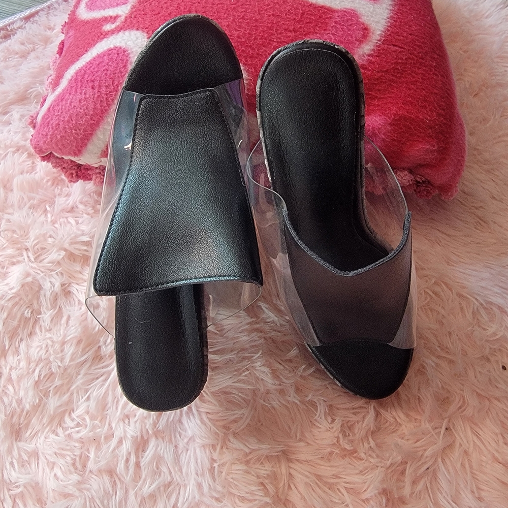 Black Transparent Women's Chunky Wedge